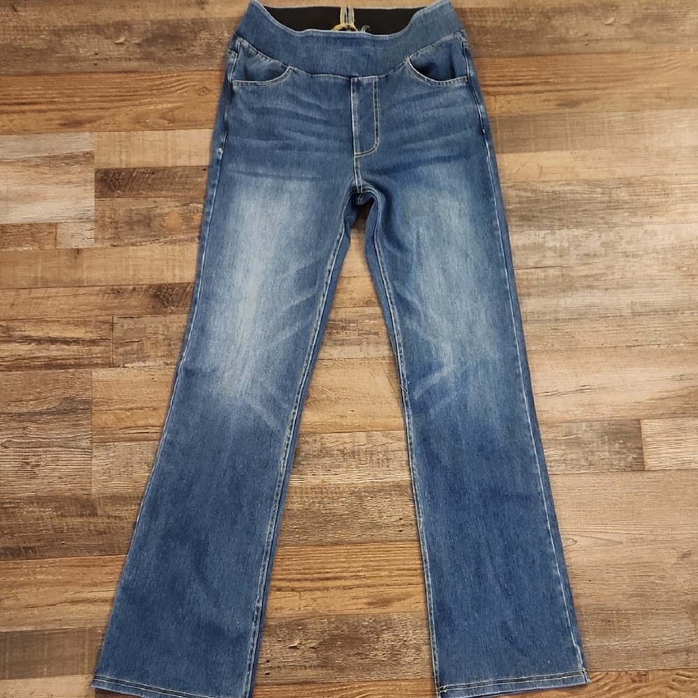 HALARA Medium Blue Flare Jeans with Elastic Waistband